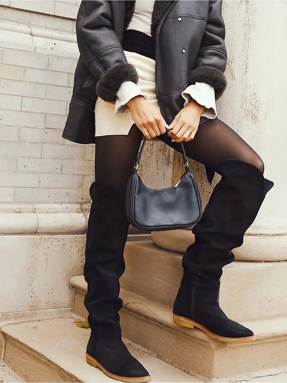 Free People Banks Over-The-Knee black suede Boots